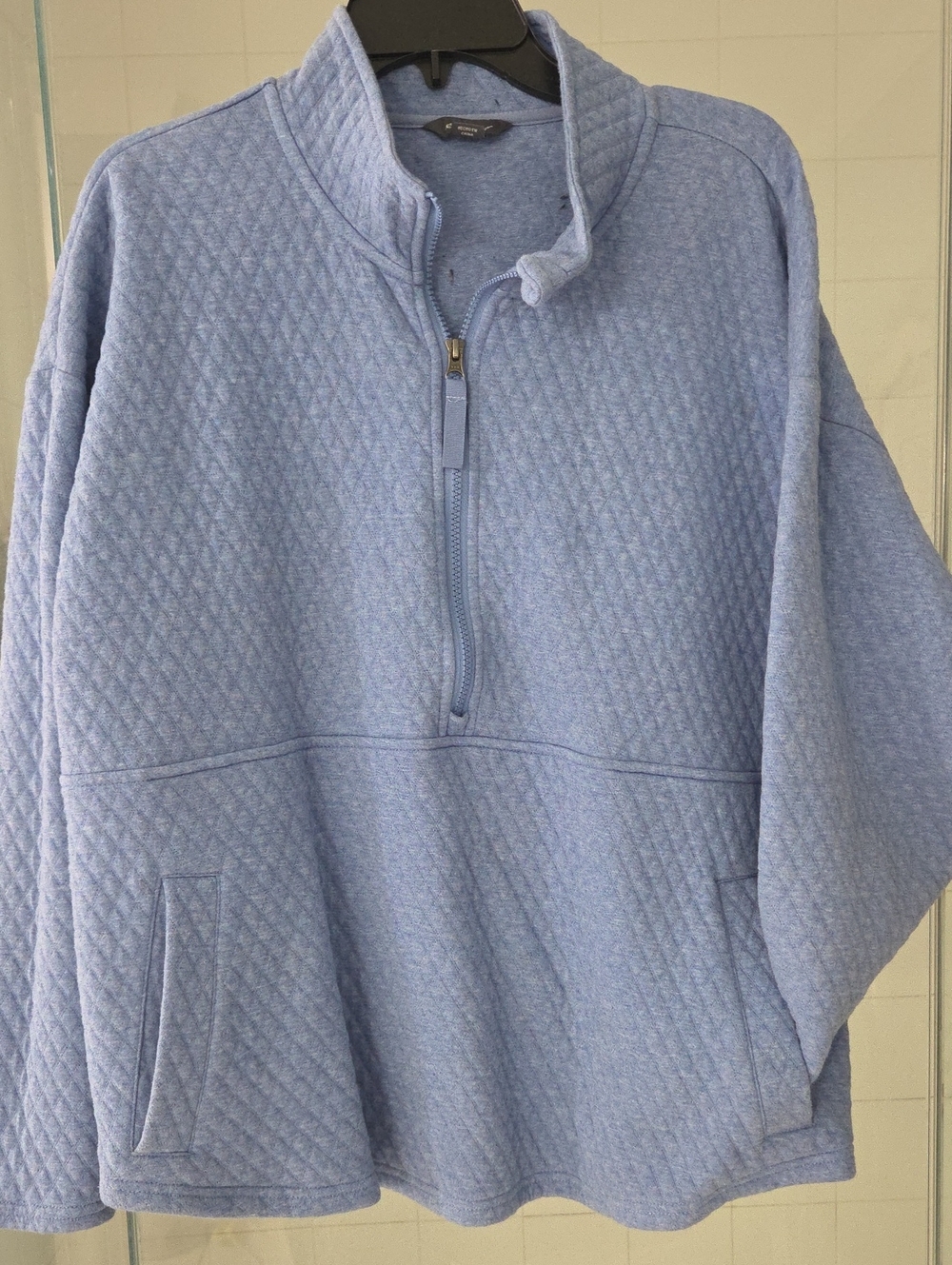 Light Blue Quilted Half-Zip Sweater